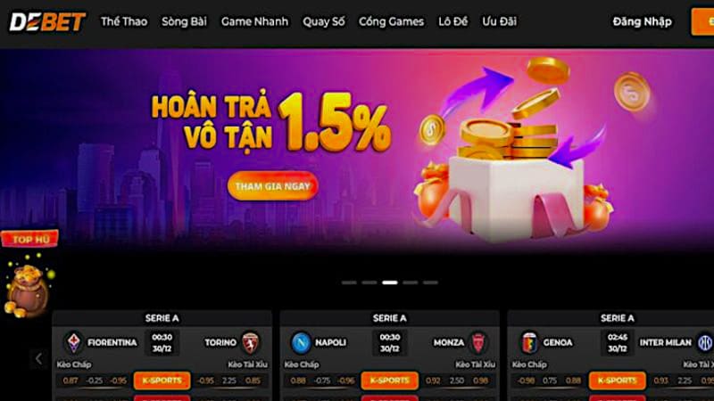 Giao diện Debet đẹp mắt, dễ thao tác